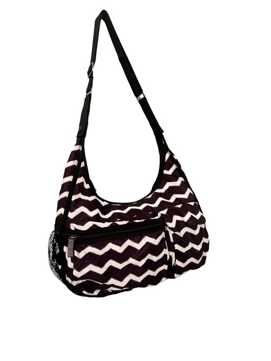 Thirty One Handbags - Thiry-One Explorista Black White Chevron Travel Crossbody Multi-Pocket Nylon Bag